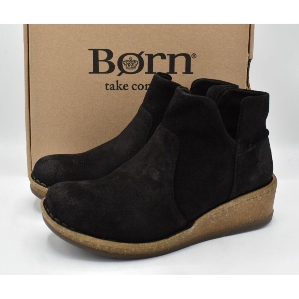 Born Womens Size 7.5 Viv Distressed Black Leather Zip Booties Boots Shoes